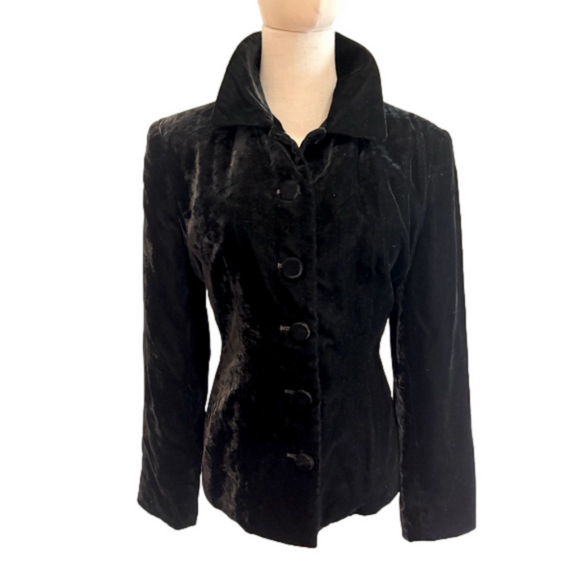 Talbots Jackets & Blazers - 90s TALBOTS BLACK VELVET BLAZER FITTED HOURGLASS CRUSHED VICTORIAN VIBE SZ 12P